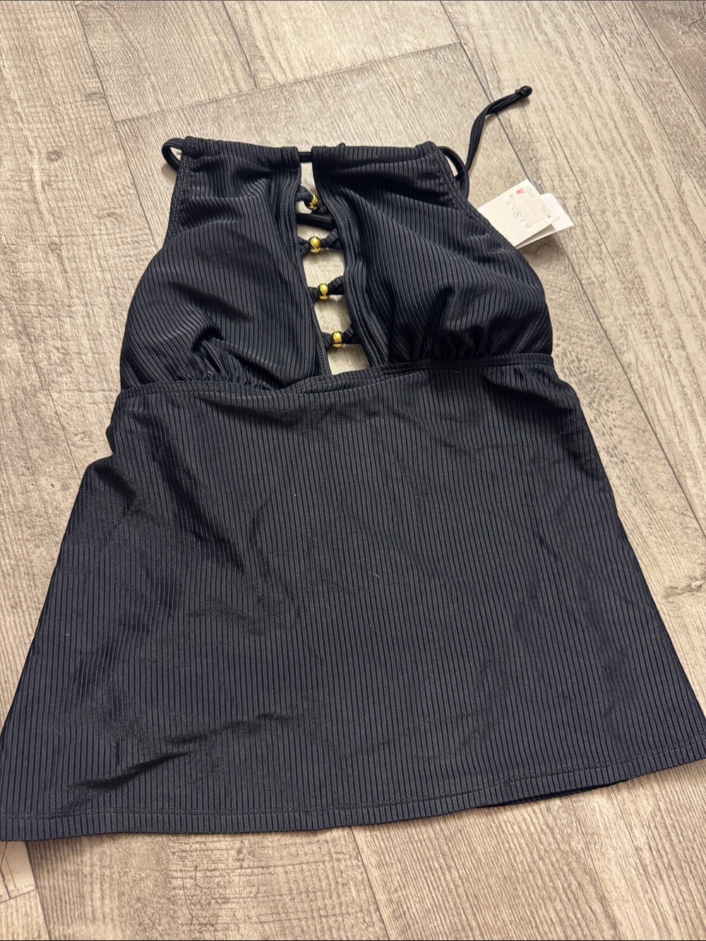 Salt + Cove Black Ribbed Mini Skirt with Front Cutout and Gold Accents